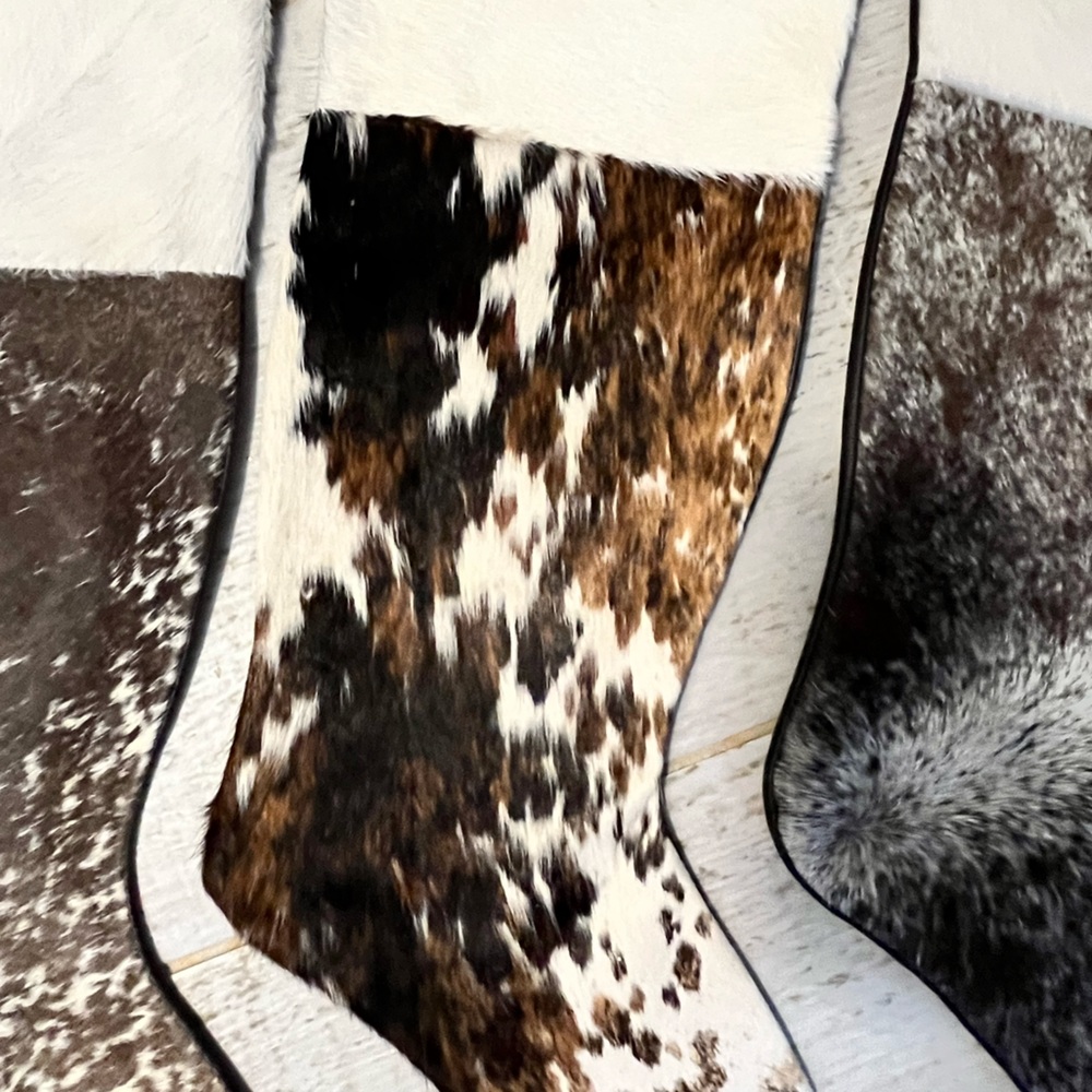 Genuine cow hide leather and fur handmade Christmas Stockings - Picture 5 of 15